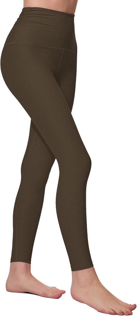 High Waisted Leggings for Women - Fold Over Tummy Control Yoga Leggings Compression Workout Athletic Gym Pants (Brown, L)