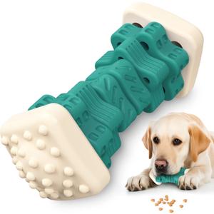 Pceotllar Indestructible Dog Chew Toys, Interactive Puzzle Toys with Beef Flavor, Safe Rubber for Aggressive Chewers - Large, Medium, Small Dogs - Green