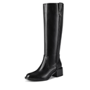 Knee High Boots For Women Chunky Heel Round Toe Leather Patent Boots Low Block Heel Tall Boots With Side Zipper 8.5