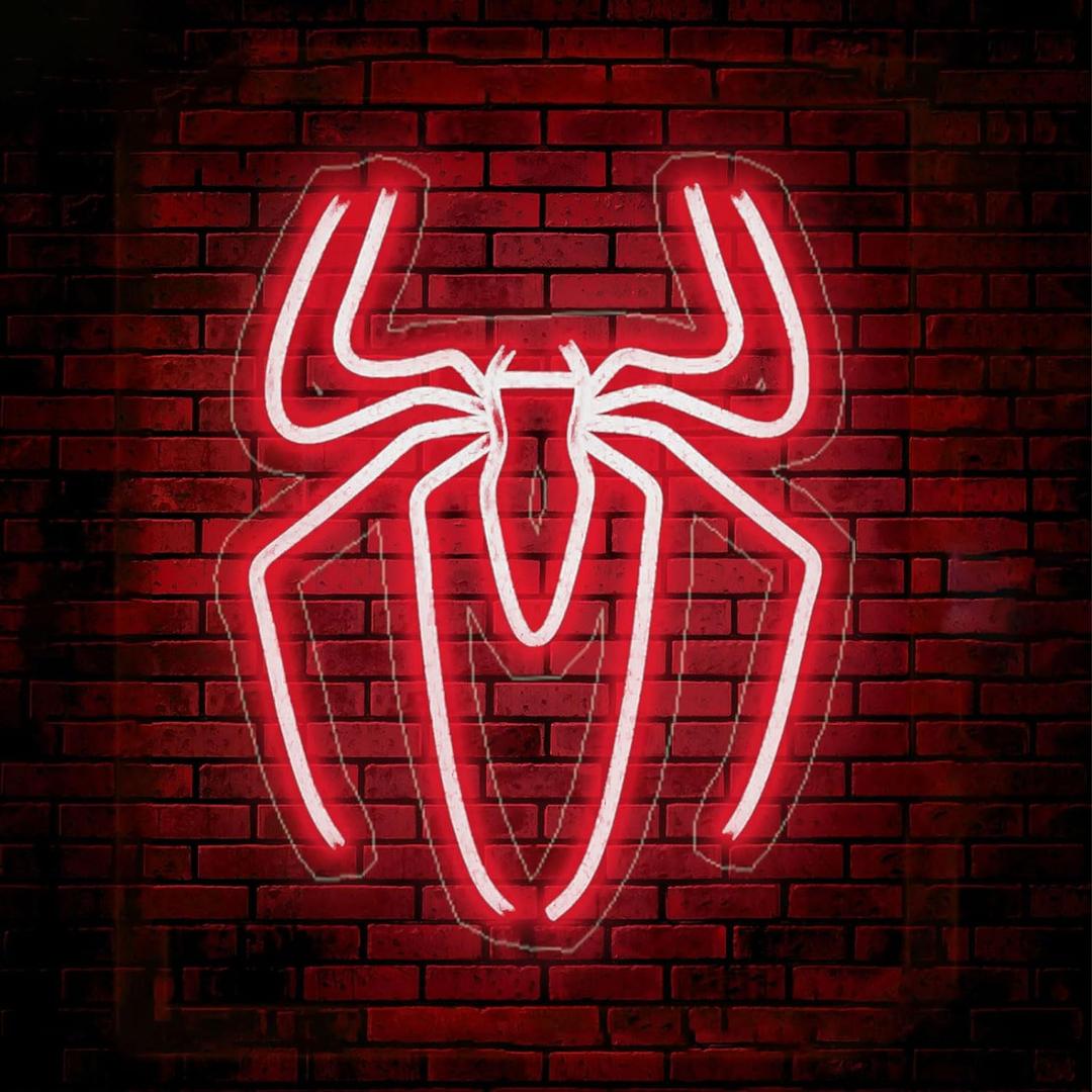 Spider Anime Room Decor Neon Sign - 3 Brightness Adjustments USB Powered Cute Spider Lamp for Boys Bedroom Wall Night Light, Happy Birthday Gift for Kids, Halloween Decoration (Red)
