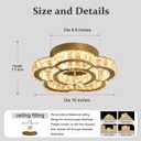 Flashing God W16'' Modern Gold Chandeliers for Living Room Crystal Ceiling Light Fixtures LED Flush Mount Light for Foyer Hallwey Bedrooms Dining Room Dimmable 2700k-6000k