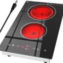 Electric Cooktop 2 Burner, 1800W Radiant Electric Stove Top 120V with Countertop & Built-in Design, 12 inch Touch Control Ceramic Cooktop with Safety Lock, 9 Level Power, Timer - Plug in