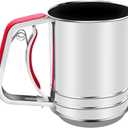 3-Cup Stainless Steel Flour Sifter,Squeeze Sifter for Baking with Compatable Silicone Handle (Red)