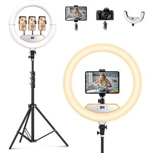 18 inch Ring Light with Stand,Foldable Large Ring Light for ipad iPhone,LCD Display/4 Clips/2 USB Ports,2700-6500K with Tripod for Tattoo Lash Barber Makeup Photography Lighting