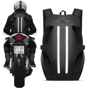 Motorcycle Backpack for Men, Waterproof Helmet Backpack with Reflective & Laptop Pocket, Large Motorcycle Bag Helmet Bag for Travel Daily Trips Office Trips, Black