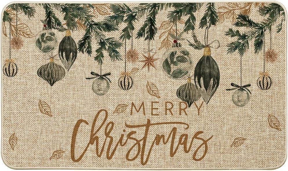 Artoid Mode Xmas Tree Ornament Merry Christmas Doormat, Winter Low-Profile Switch Rug Home Decor Door Mat Floor Mat for Outdoor Indoor 17x29 Inch
