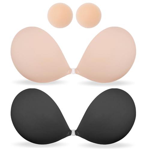 MITALOO Seamless Adhesive Bra Sticky Strapless Invisible Push up Bras Silicone Backless Nipple Cover for Women Beige Black D