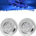 Partsam 2Pcs Blue 6LED Round Underwater Boat Lights, Transom Light for Yachts Boats Sailboat Pontoon, IP68 Waterproof, Stainless Steel housing, Surface Mount, 12V