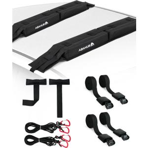 Abahub Soft Roof Rack Pads with 2 Tie Down Straps, 2 Tie Down Ropes, 2 Hood Loops and Storage Bag, for Surfboard, Kayak, Canoe, Heavy Duty Universal Car Roof Racks System (Black)