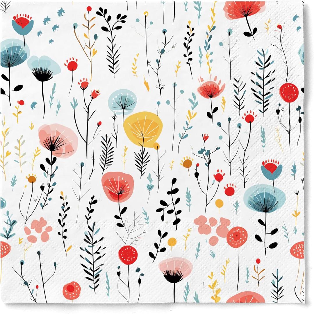 3 x Premium Designer Paper Napkins, 3-Ply 6.5 x 6.5-inches Fold Disposable Decorative Lunch Dinner Napkin (01-1.Fresh Bouquet Floral 20-Count, 6.5"x6.5",Luncheon Size)