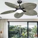 DWVO 52" Tropical Ceiling Fan with Light & Remote, LED Tri-Color Temperature, 5 Blade Ceiling Fans Reversible 6 Speeds w/Quiet DC Motor for Bedroom, Living Room, Dining Room (Grey)