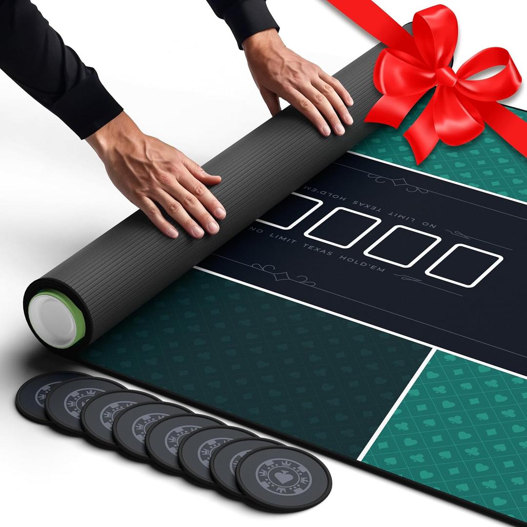 Newverest Poker Table Top 70" x 30" - Ideal Poker Topper for 6ft and 8ft Folding Tables (30" Width), Texas Hold'em Poker Mat for Home Games Casino Nights | Portable with Zipper Storage Bag in Gift Box (Lucky Green)
