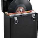 Hododou Vinyl Record Storage Box with Lock Record Organizer Storage for 30+ Single Records 12-inch Water Resistant Collapsible Storage Crate with Lid Handle Mesh Pouch for Valuable Album Collection