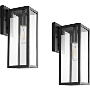 Bestshared Outdoor Wall Sconce Lights, Exterior Wall Lighting Fixtures with Clear Glass, Anti-Rust Modern Black Outside Lantern Lamp for House Front Porch Doorway Patio (Black, 15"-Pack of 2)