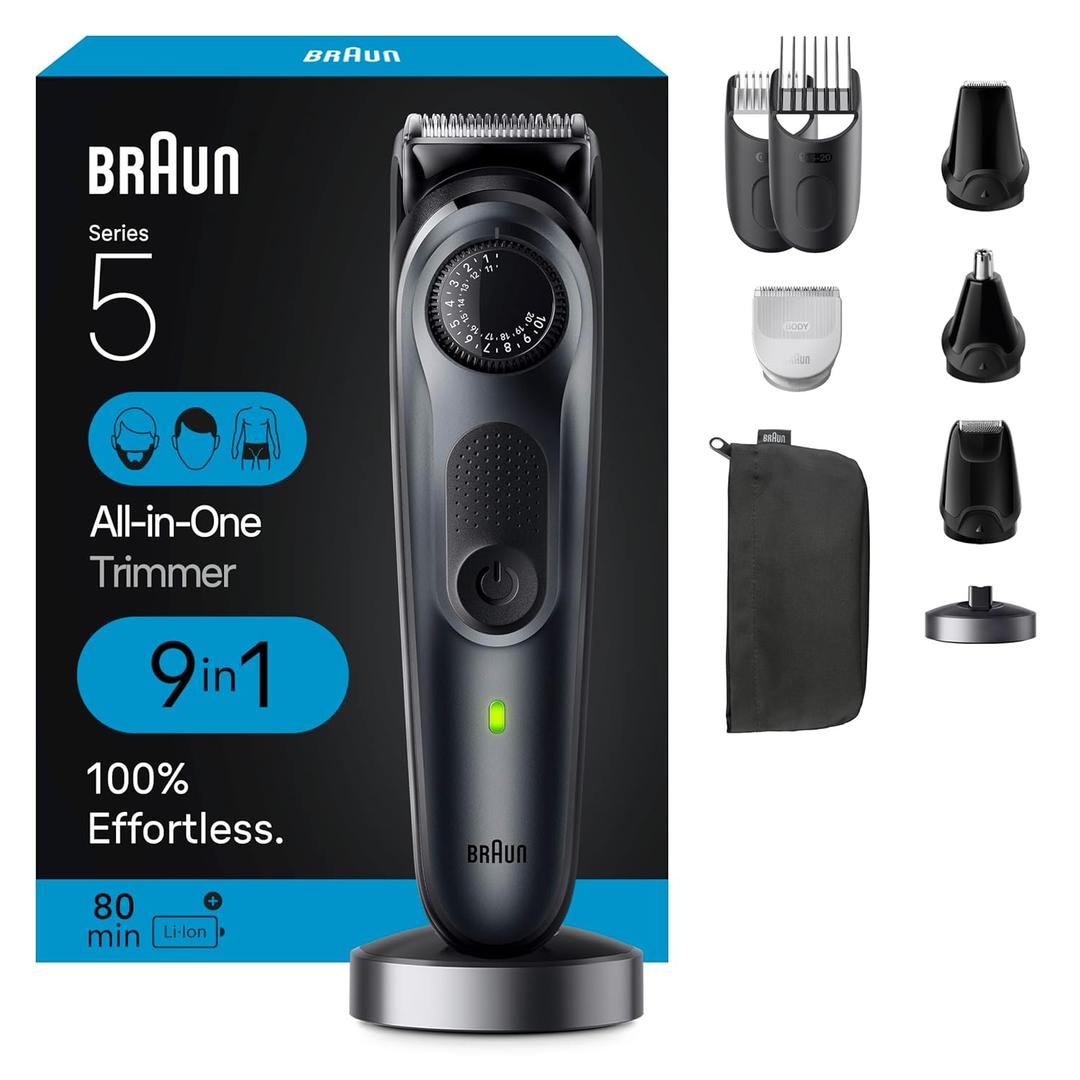Braun All-in-One Men's Shaving Kit Series 5 5490, 9-in-1 Beard, Face, Nose, Ear Trimmer, Hair Clippers, Body Groomer and Manscaping, Holiday Gifts for Men
