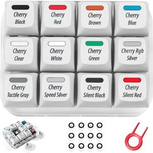 Cherry MX Switch Tester 12-Key Mechanical Keyboard Sampler Switch Testing Tool with Keycap Puller and 24 O Rings, 40A-L & 40A-R (Printed PBT Keycap)