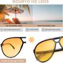 Bouryo Retro Aviator Sunglasses for Women Men - Oversized Trendy 70s Sun Glasses Vintage Big Round Shades (A1 Gloss Black/Gradient Orange-yellow)