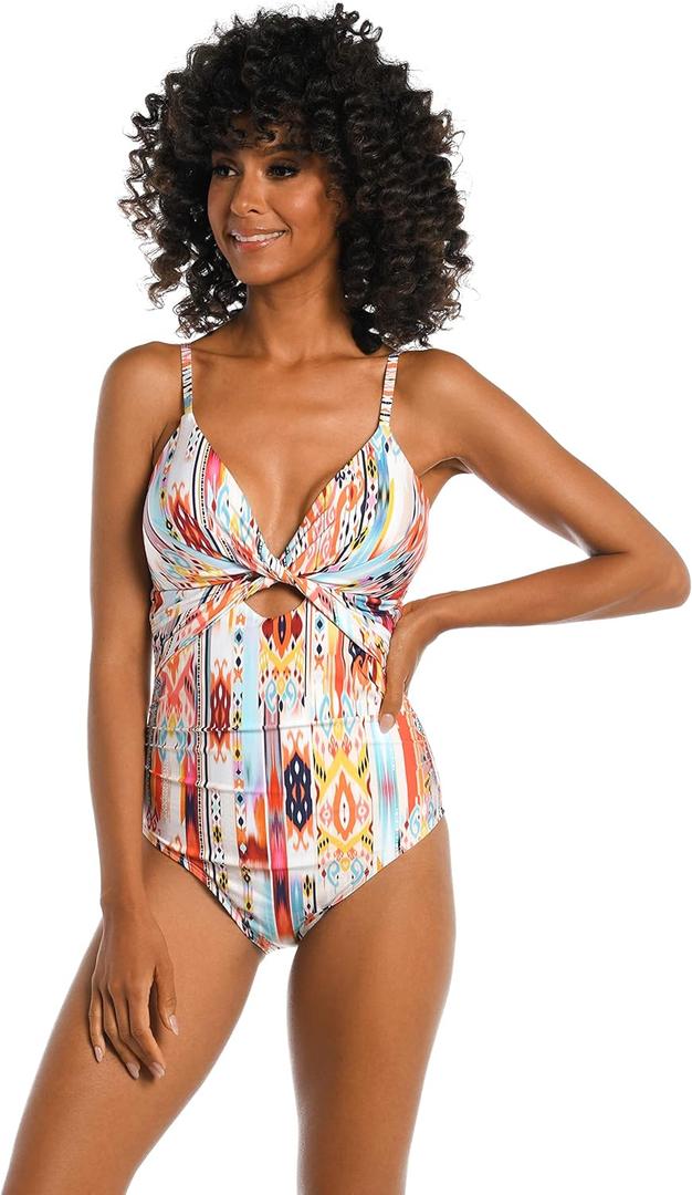 La Blanca Women's One Piece Swimsuit Twist Keyhole Bathing Suit (12, Multi//Desert Dream)