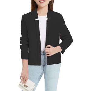 Mebius Girls Blazer Jacket with Inner Pocket Long Sleeve Notched Collar/Lapel Collar Open Front Casual Kids Blazers Suit (Black)