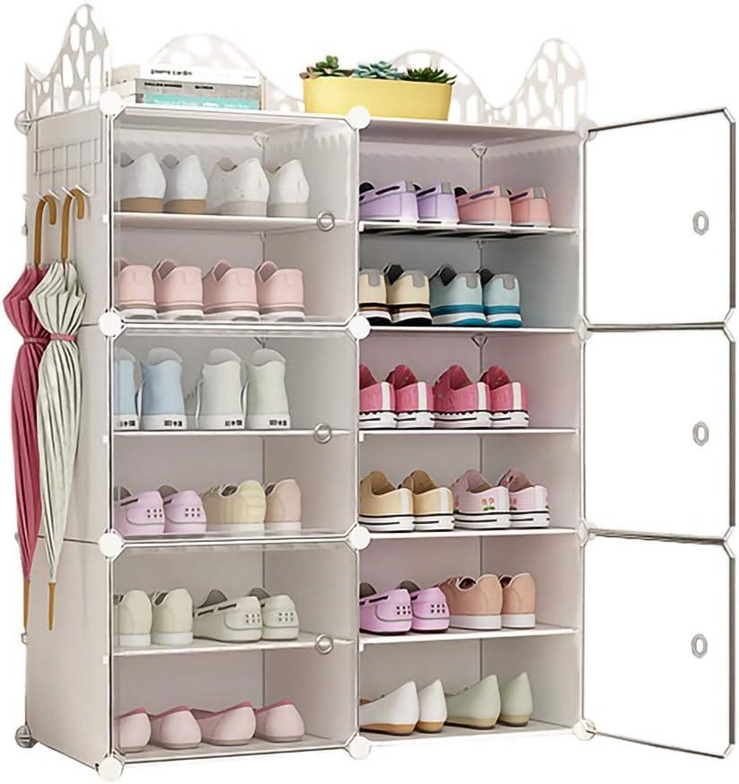6-Tiers Stackable 24-30 pairs Freestanding Storage Cabinets with Adjustable Shelving,Withe Shoe Shelf Organizer for Bedroom, Closet, Entryway, Dorm Room,Garage,Shoe Rack have 6 cubes (Withe+transparent)