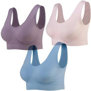 Lemef 3-Pack Seamless Sports Bra Wirefree Yoga Bra with Removable Pads for Women XL