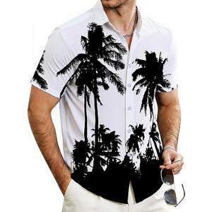 Cozople Mens Hawaiian Shirt Summer 3D Print Casual Short Sleeve Button Down Shirts Fashion Beach Shirt for Holiday (White, XL)