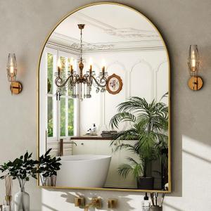 HARRITPURE Arched Bathroom Mirror - 30"x40" Gold Large Wall Mounted Vanity Mirror Aluminum Alloy Frame Arch Wall Mirror for Living Room, Bedroom and Entryway