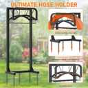 Garden Hose Holder, Upgraded Heavy Duty Freestanding Water Hose Holder Stand with Storage Basket, Holds Up to 160 FT Hose for Outside Yard Lawn Farm, Black