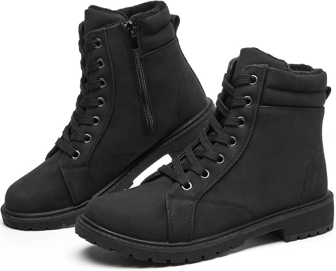 Rominz White Snow Boots for Women Black Winter Ankle Bootie with Warm Faux Fur Lining & Zipper Non-Slip Waterproof Boot (Black, US 7.5)