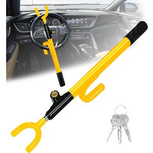 Steering Wheel Lock,Heavy Duty Anti-Theft Car Device,Adjustable Length Locking with 3 Keys Universal Fit for Cars Trucks Vans and SUVs (Yellow)
