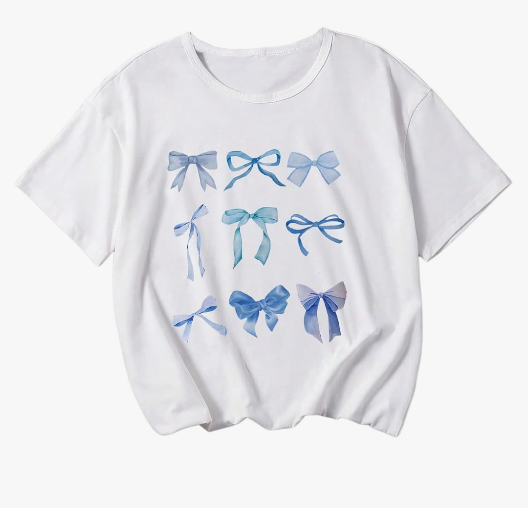 RoseSeek Girl's Bow Graphic Tees Crew Neck Short Sleeve Summer T Shirts Preppy Cute Clothes for Girls Solid White 12Y
