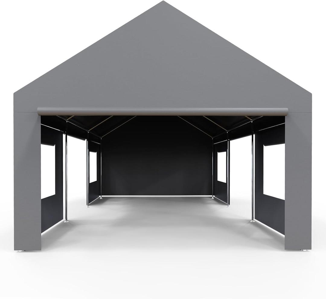 Heavy Duty Carport 13x20 FT Oversized Portable Garage with 4 Doors & 4 Windows, Reinforced Frame, All Weather Protection Outdoor Shelter Canopy for Cars, Boats, Trucks, BBQ and Gatherings (Gray)