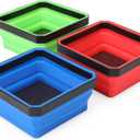 PR1ME Collapsible Magnetic Parts Tray Set, Foldable Magnetic Tray, 3 Pieces 4.25 inch Square Silicone Bowls with Magnetic Base Stores and Organizes Small Parts and Tools