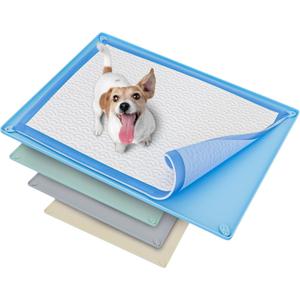 TidyFriend Dog Pee Pad Holder Tray Fits for 30 x 23 Pee Pads with Corner Lock Holes, Raised Edges, Non-Spill, Easy to Clean Silicone Dog Potty Tray Holder, for Indoor Floor Protection (Blue)