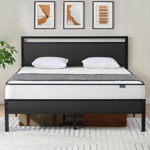 Z-hom Full Bed Frame with Wooden Headboard & Footboard,Metal Platform Bed | Heavy Duty Metal Slat Support,No Box Spring Required,Quiet Non-Slip Construction with Underbed Storage Space,Black