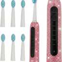 Diamond Sonic Electric Toothbrush Bling Rechargeable Toothbrushes for Adults with 6 Brush Heads Vibrating Toothbrush-5 Modes, USB-C Fast Charge,2Min Smart Timer, IPX7 Waterproof(Pink)