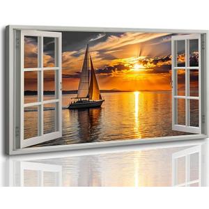 Nautical Wall Art - Large Beach Pictures Sailboat Wall Art Canvas Prints Seascape Living Room Wall Decor Coastal Wall Art Ocean Sunset Themed Wall Art Landscape Bedroom Decoration Stretched 30x60inch