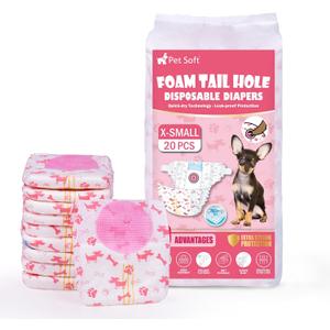 Pet Soft Disposable Dog Diapers - Female Dog Diapers with Adjustable Foam Tail Hole, Ultra Protection Puppy & Cat Diapers Wetness Indicator for Dogs in Heat or Incontinence,20pcs (XS,Red)
