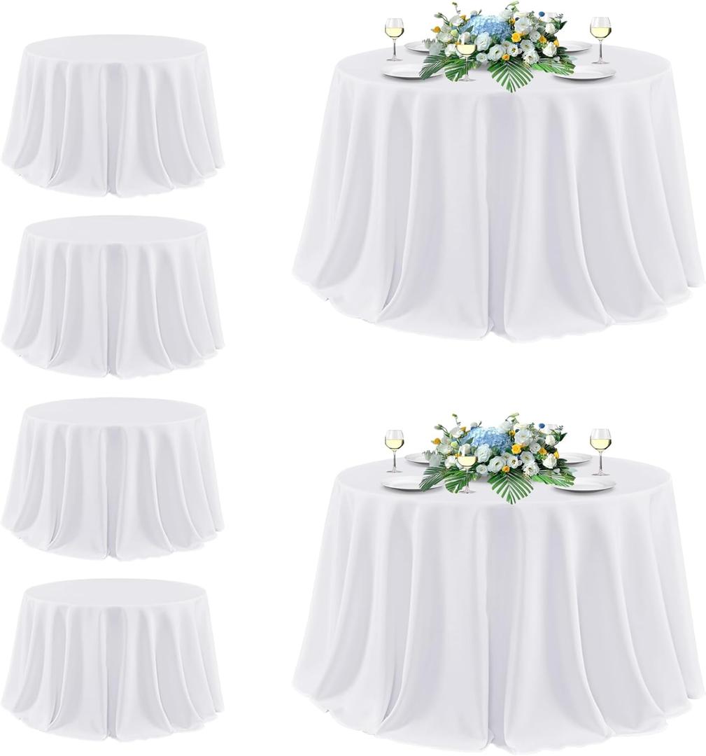 sancua White Round Tablecloth 132 Inch Diameter, 6 Pack - Circle Polyester Fabric Table Cloth for Wedding Party Reception Banquet Birthday, Washable Formal Table Cover (Fit 54-96 Inch Tables)