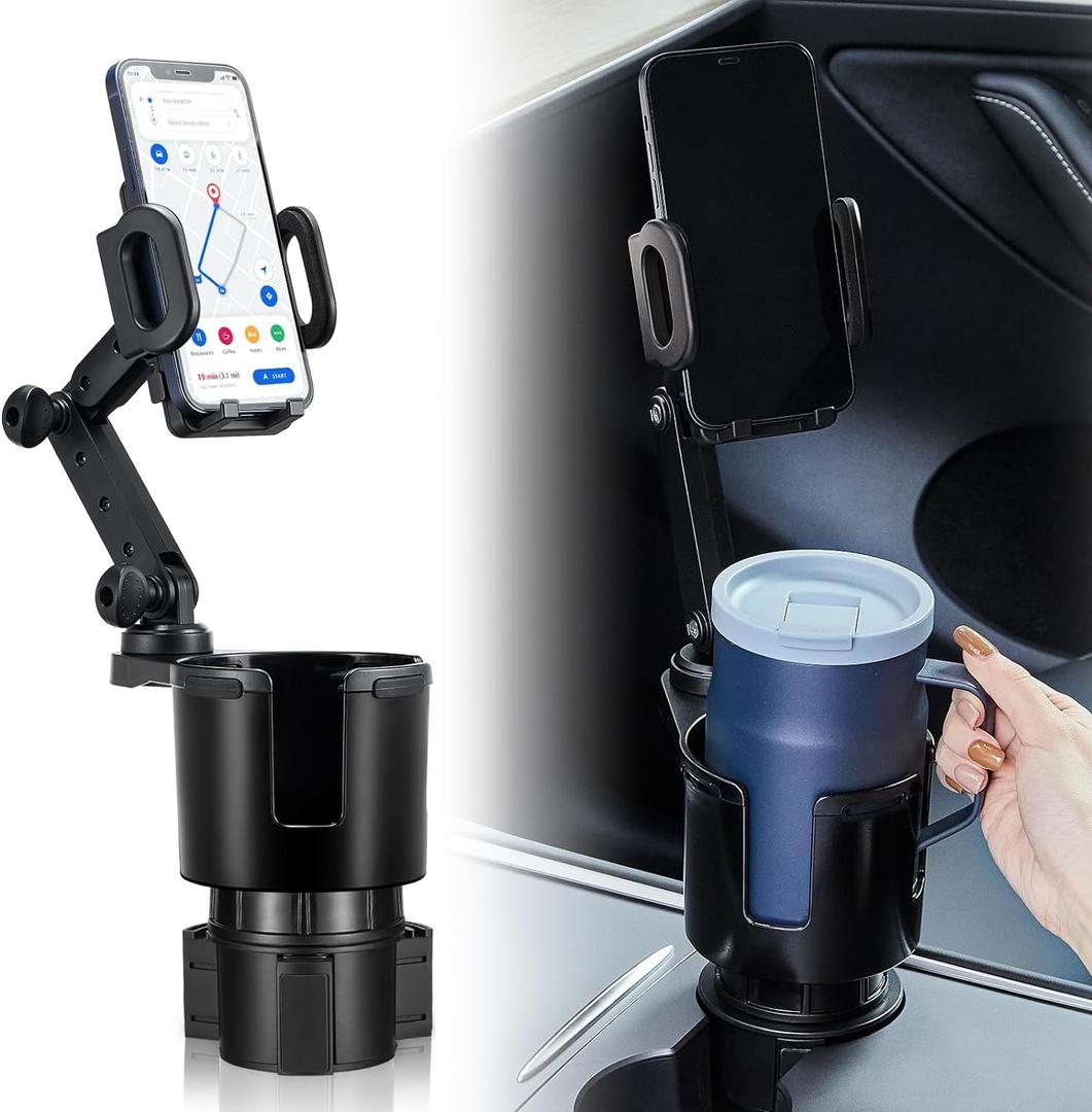 This Hill Car Cup Holder Expander Adjustable Base with Phone Mount 360 Rotation Cup Holder Cell Phone Holder for Car Compatible with iPhone All Smartphones (3.78"-1)