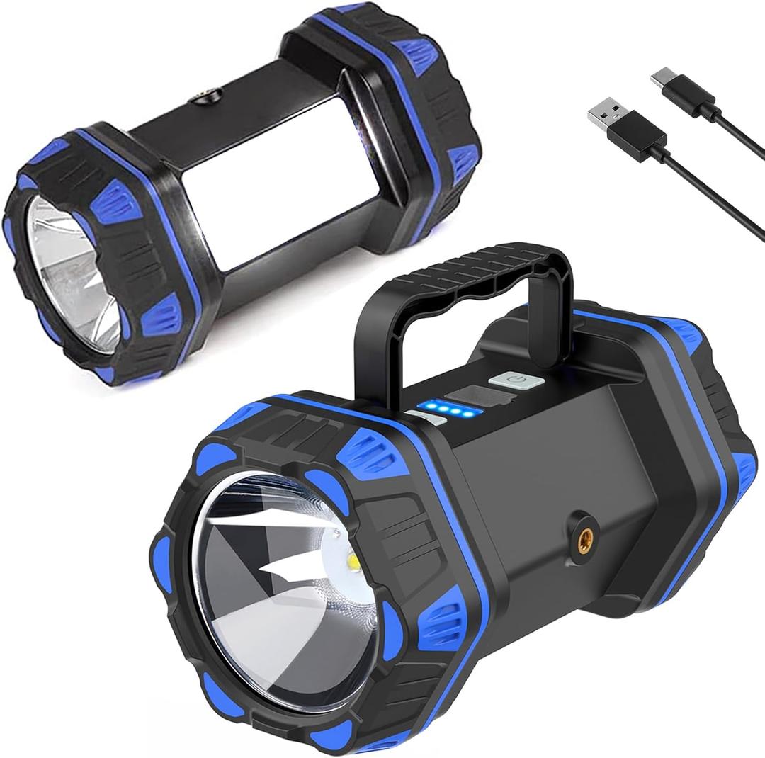 Led Camping Lantern Rechargeable, Camping Flashlight 1500LM, 8 Light Modes, Camping Lights 4800 Capacity, Portable Bright Flash Light for Emergencies, Power Outages, Hurricane, (Blue, 2 Pack)