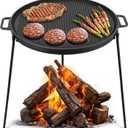 Onlyfire 18" Campfire Grill Griddle, Double Sided Reversible Portable Campfire Grill, Cast Iron Camping Griddle with Handles, 3 Removable & Height Adjustable Legs, Perfect for Grills and Outdoor BBQ