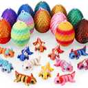 12 Pcs Mini 3D Printed Animal with 12 Pcs Mini Easter Eggs, Cute 3D Printed Axolotl Figurines Set Home Office Decor Easter Birthday Gifts Stress Relief Fidget Toys