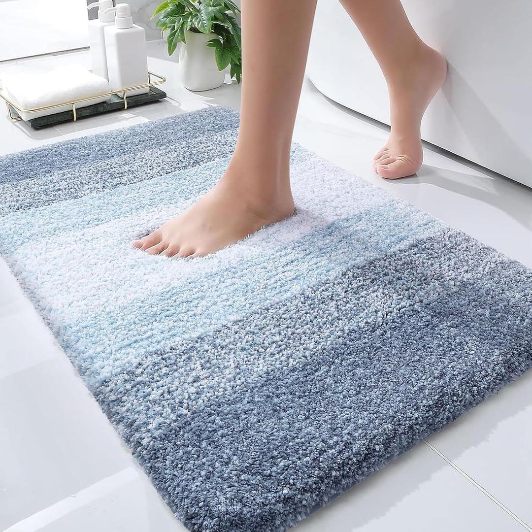 OLANLY Bathroom Rug Mat 30x20, Extra Soft and Absorbent Microfiber Bath Rugs, Non-Slip Plush Shaggy Bath Carpet, Machine Wash Dry, Bath Mats for Bathroom Floor, Tub and Shower, Blue