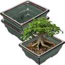 Ceramic Bonsai Pots with Drainage Hole Set of 2, Green Glazed Bonsai Planters for Indoor/Outdoor Use, Rectangular Shallow Bonzai Tree Pot for Succulent, Orchids, Cacti, Home, Patio, Garden, 6.3"x4.9", 6.3"x4.9"x2.8"