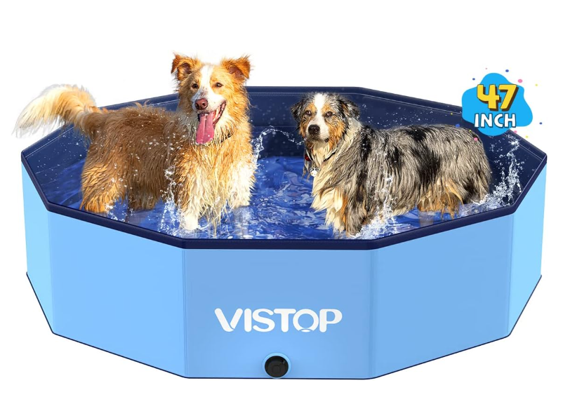 Foldable Dog Pool, Hard Plastic Kiddie Pool for Toddlers 1-3 Years Old, 48" Blue Pet Bathing Tub, Swimming Foldable Pool for Kids Backyard, Doggie, Kitty