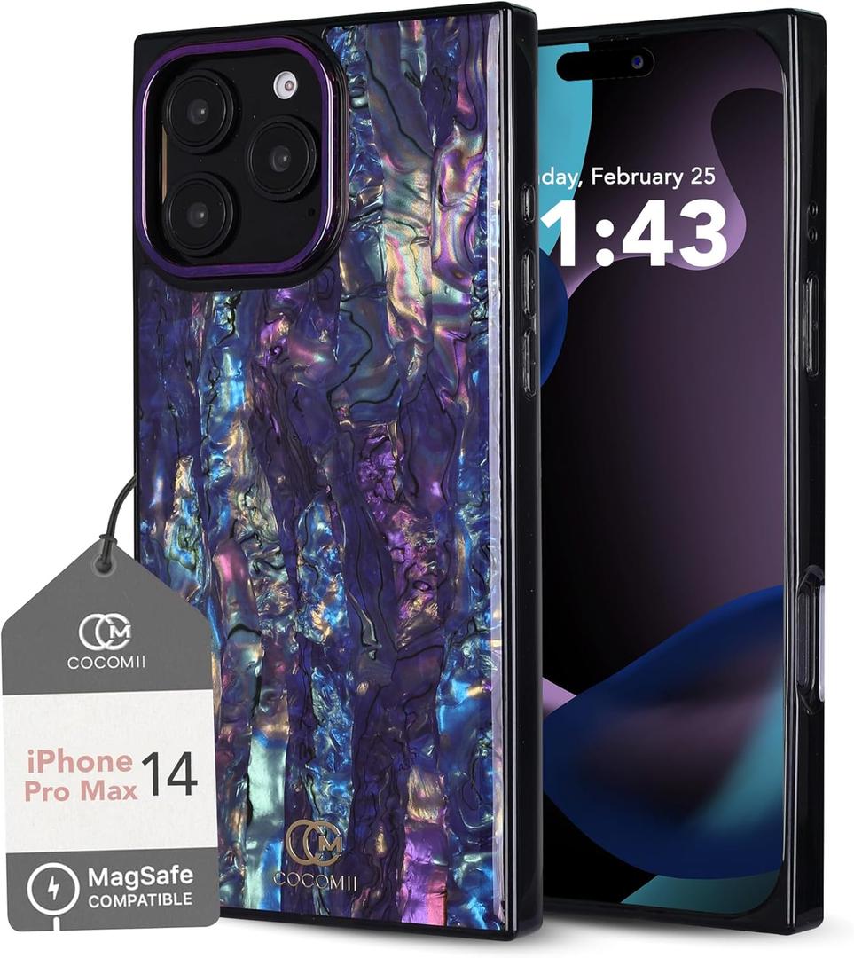 Cocomii - Rectangle Case Compatible with iPhone 14 Pro Max - Compatible with MagSafe, Abalone Shell, Pearlescent Seashell, Glossy, Magnetic Phone Case for iPhone 14 Pro Max 6.7 inch, Blue/Purple