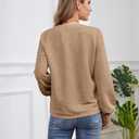 Womens Tops Dressy Casual Long Sleeve Shirts Loose V Neck Business Work Tunic Blouses (Beige, S)