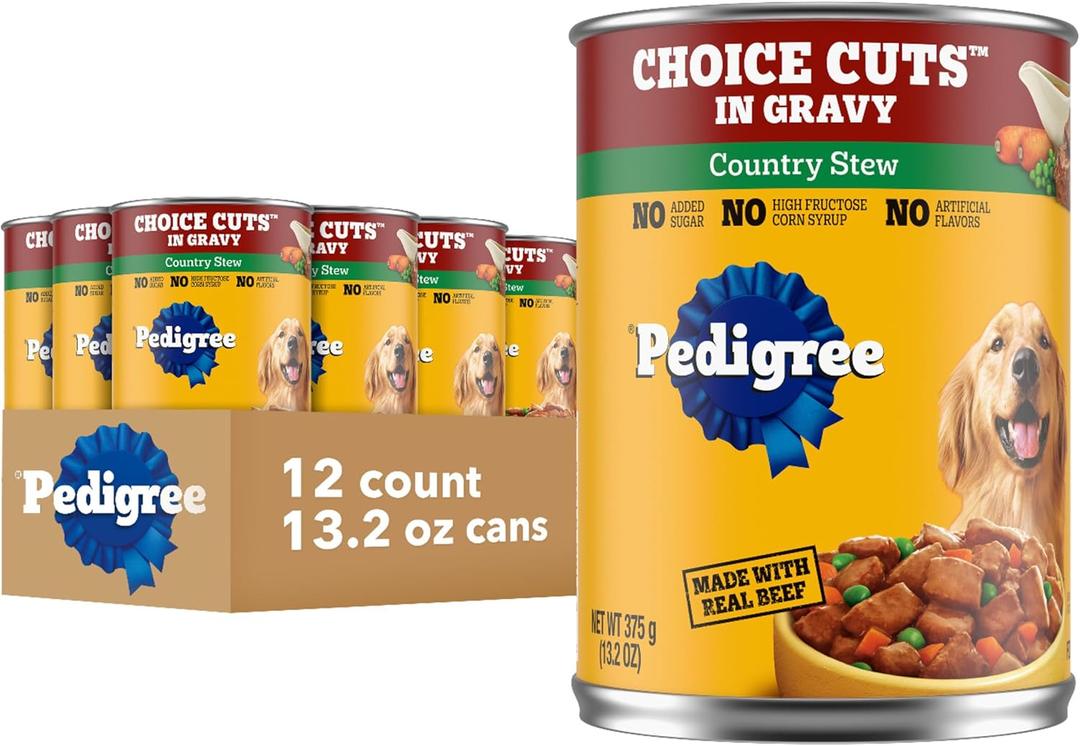 Pedigree Choice Cuts in Gravy Adult Canned Soft Wet Dog Food, Country Stew, 13.2 oz. Cans (12 Count, Pack of 1), EXP 10/14/2026