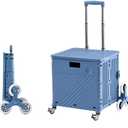 Collapsible Wagon Cart with Wheels Foldable Folding Wagons Carts Silent Universal Wheels,Heavy Duty Grocery Cart with Telescopic Handle and 360 Rotate Wheels Foldable Shopping Trolley with (65L, Blue)